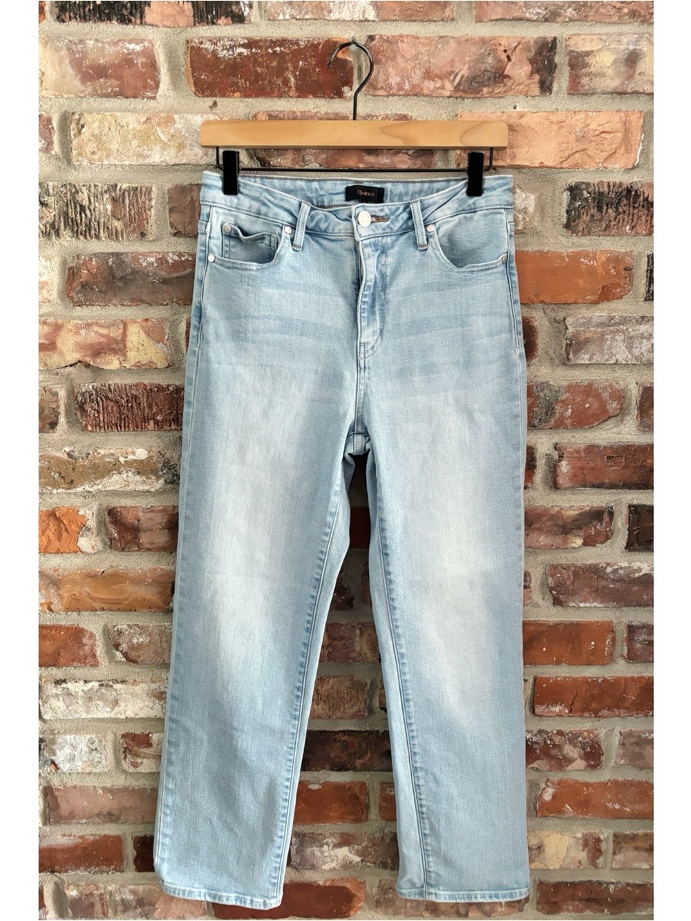Quince Stretch High Rise Straight Jeans in Frosted Blue, 29